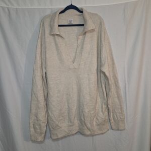 Lavon XL Oversized Cream Womens Collared Knit Sweater